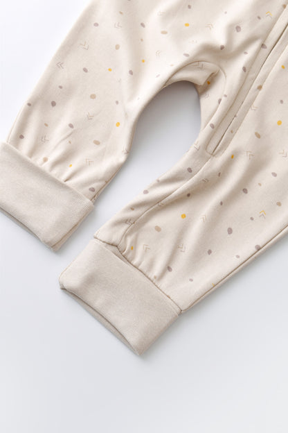 Salopeta cu fermoar cu maneca lunga si pantaloni lungi - 100%bumbac organic - Crem cu buline, BabyCosy