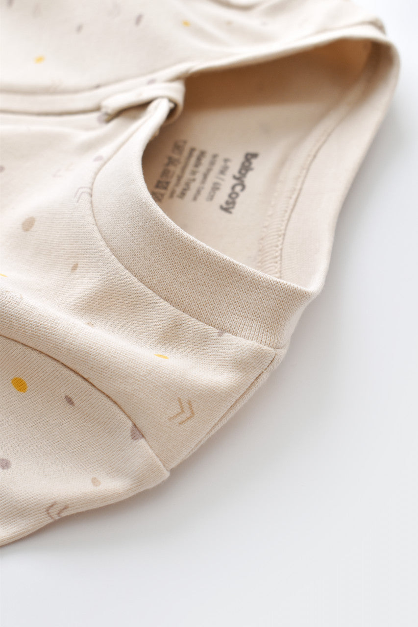 Salopeta cu fermoar cu maneca lunga si pantaloni lungi - 100%bumbac organic - Crem cu buline, BabyCosy