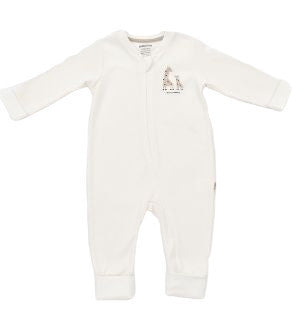 Salopeta cu fermoar Girafa, BabyCosy, 100% bumbac organic, Ecru