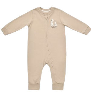 Salopeta cu fermoar Girafa, BabyCosy, 100% bumbac organic, Mink