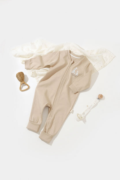 Salopeta cu fermoar Girafa, BabyCosy, 100% bumbac organic, Mink