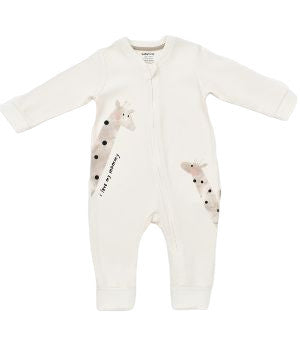 Salopeta cu fermoar Girafe, BabyCosy, 100% bumbac organic, Ecru