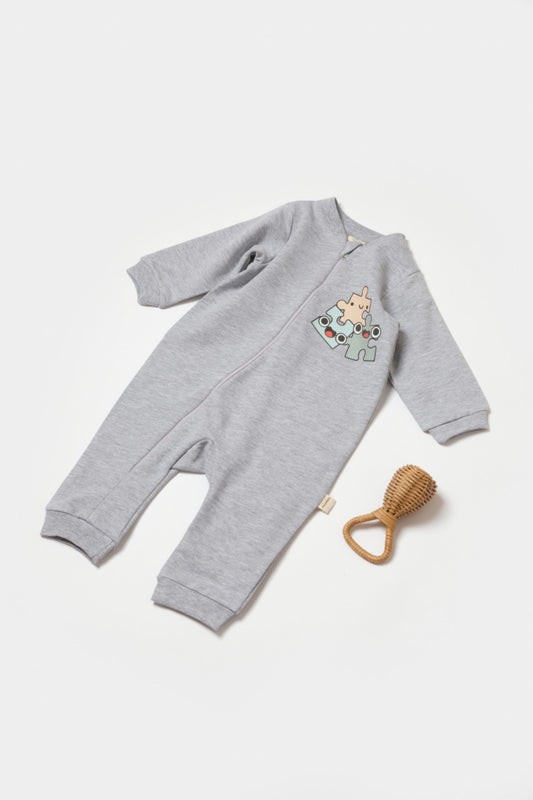 Salopeta cu fermoar, Two thread, BabyCosy, 100% bumbac organic, Gri