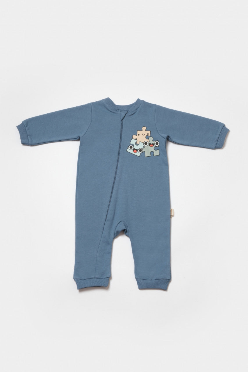 Salopeta cu fermoar, Two thread, BabyCosy, 100% bumbac organic, Indigo