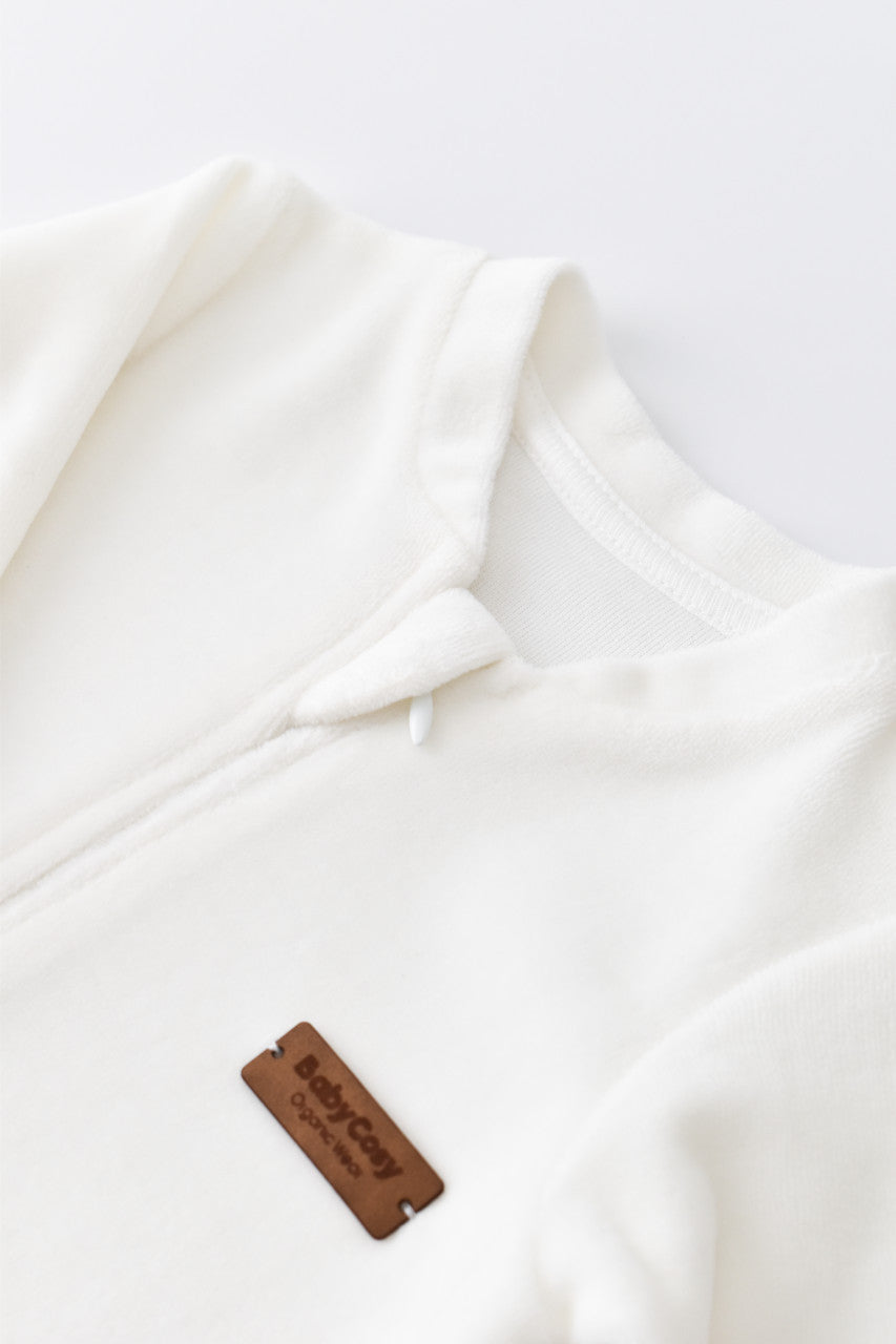Salopeta cu maneca lunga si fermoar din 80%bumbac organic si 20% poliester - Ecru, BabyCosy