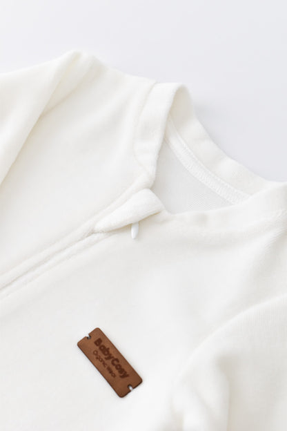 Salopeta cu maneca lunga si fermoar din 80%bumbac organic si 20% poliester - Ecru, BabyCosy