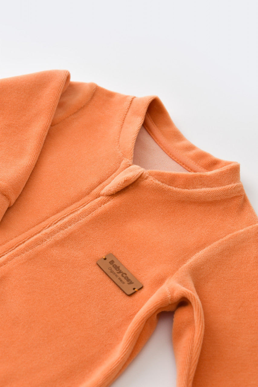 Salopeta cu maneca lunga si fermoar din 80%bumbac organic si 20% poliester - Portocaliu, BabyCosy