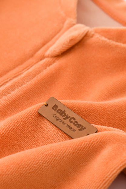 Salopeta cu maneca lunga si fermoar din 80%bumbac organic si 20% poliester - Portocaliu, BabyCosy