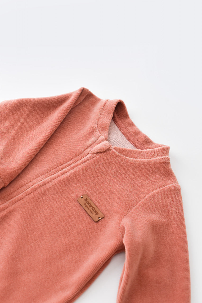 Salopeta cu maneca lunga si fermoar din 80%bumbac organic si 20% poliester - Caramiziu, BabyCosy