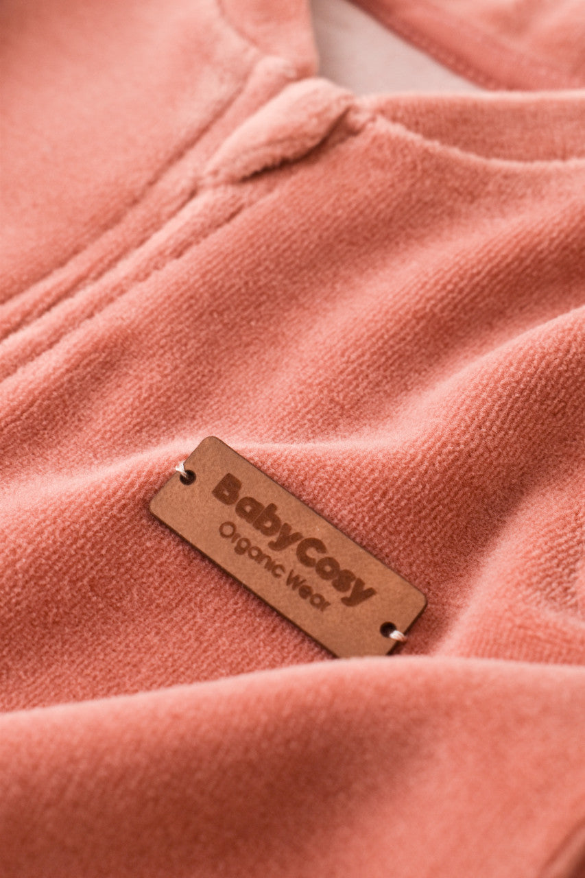 Salopeta cu maneca lunga si fermoar din 80%bumbac organic si 20% poliester - Caramiziu, BabyCosy