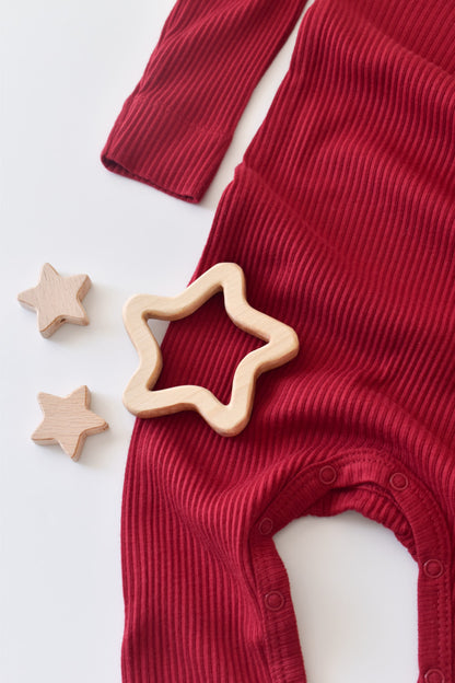 Salopeta cu maneca lunga si pantaloni lungi din bumbac organic si modal - Rosu BabyCosy