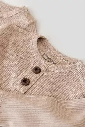Salopeta cu maneca lunga si pantaloni lungi din bumbac organic si modal - Blush BabyCosy