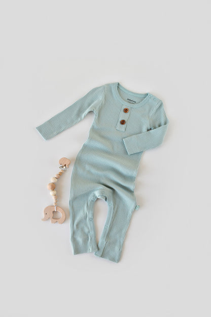 Salopeta cu maneca lunga si pantaloni lungi din bumbac organic si modal - Mint BabyCosy
