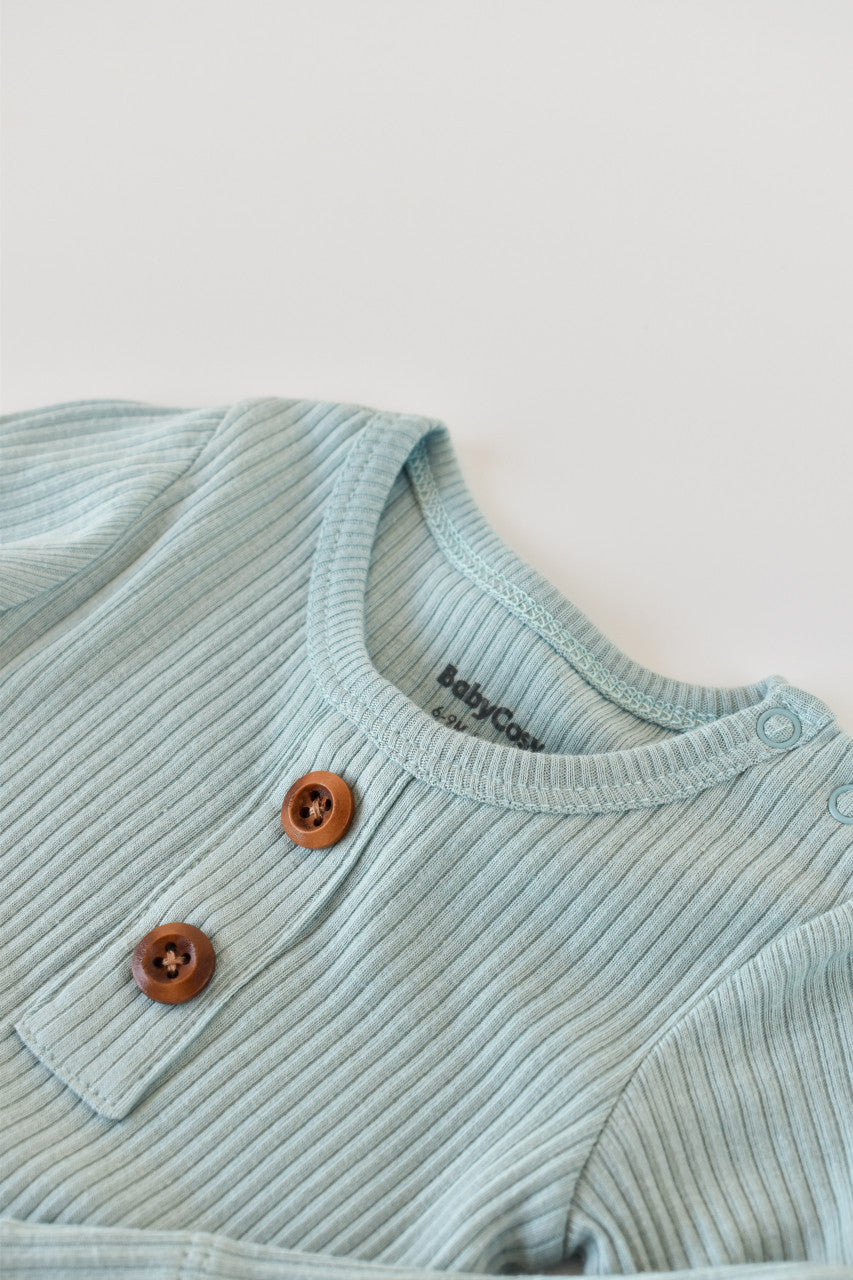 Salopeta cu maneca lunga si pantaloni lungi din bumbac organic si modal - Mint BabyCosy