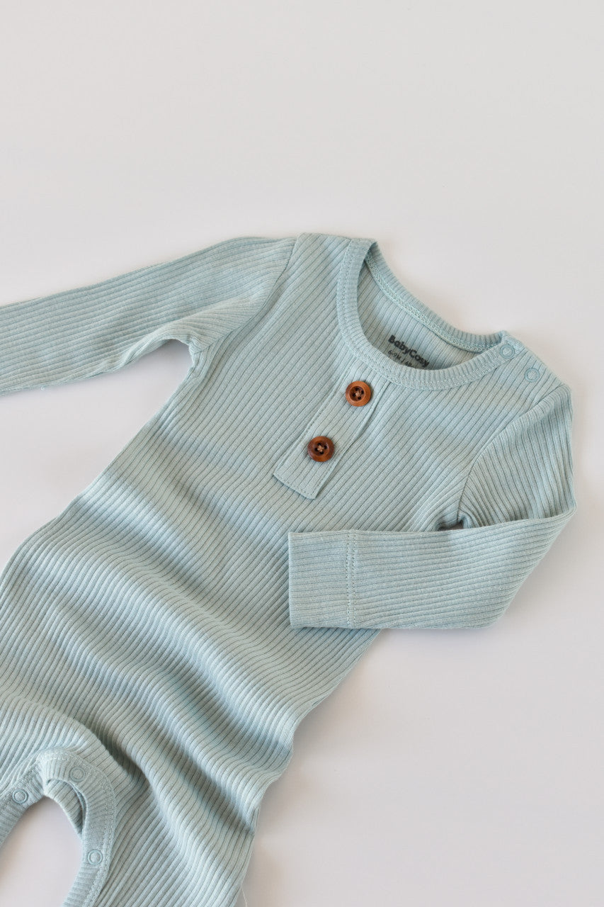 Salopeta cu maneca lunga si pantaloni lungi din bumbac organic si modal - Mint BabyCosy