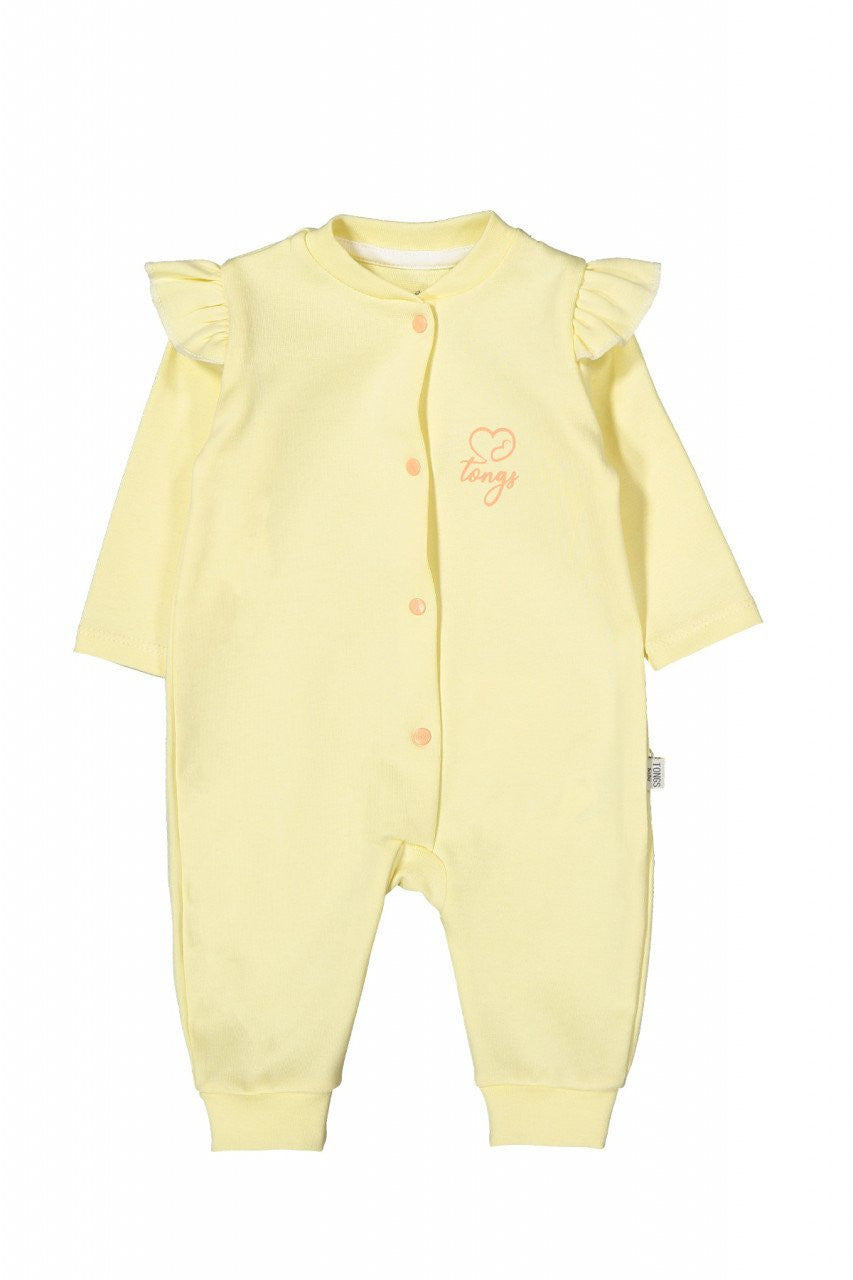 Salopeta cu maneca lunga si volanas nou nascut GALBEN, Tongs baby