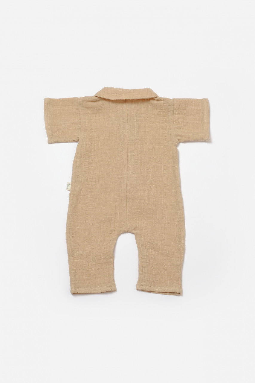 Salopeta cu maneca scurta si nasturei Sheep, 100% bumbac - Apricot, BabyCosy