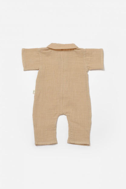 Salopeta cu maneca scurta si nasturei Sheep, 100% bumbac - Apricot, BabyCosy