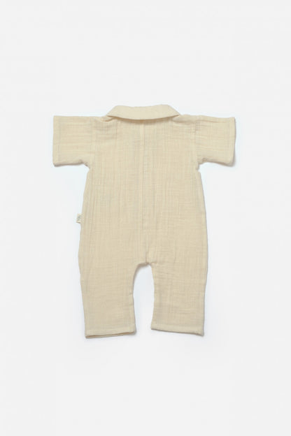Salopeta cu maneca scurta si nasturei Sheep, 100% bumbac - Stone, BabyCosy