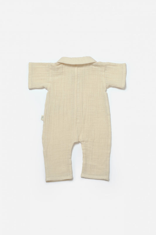 Salopeta cu maneca scurta si nasturei Sheep, 100% bumbac - Stone, BabyCosy - Salopeta