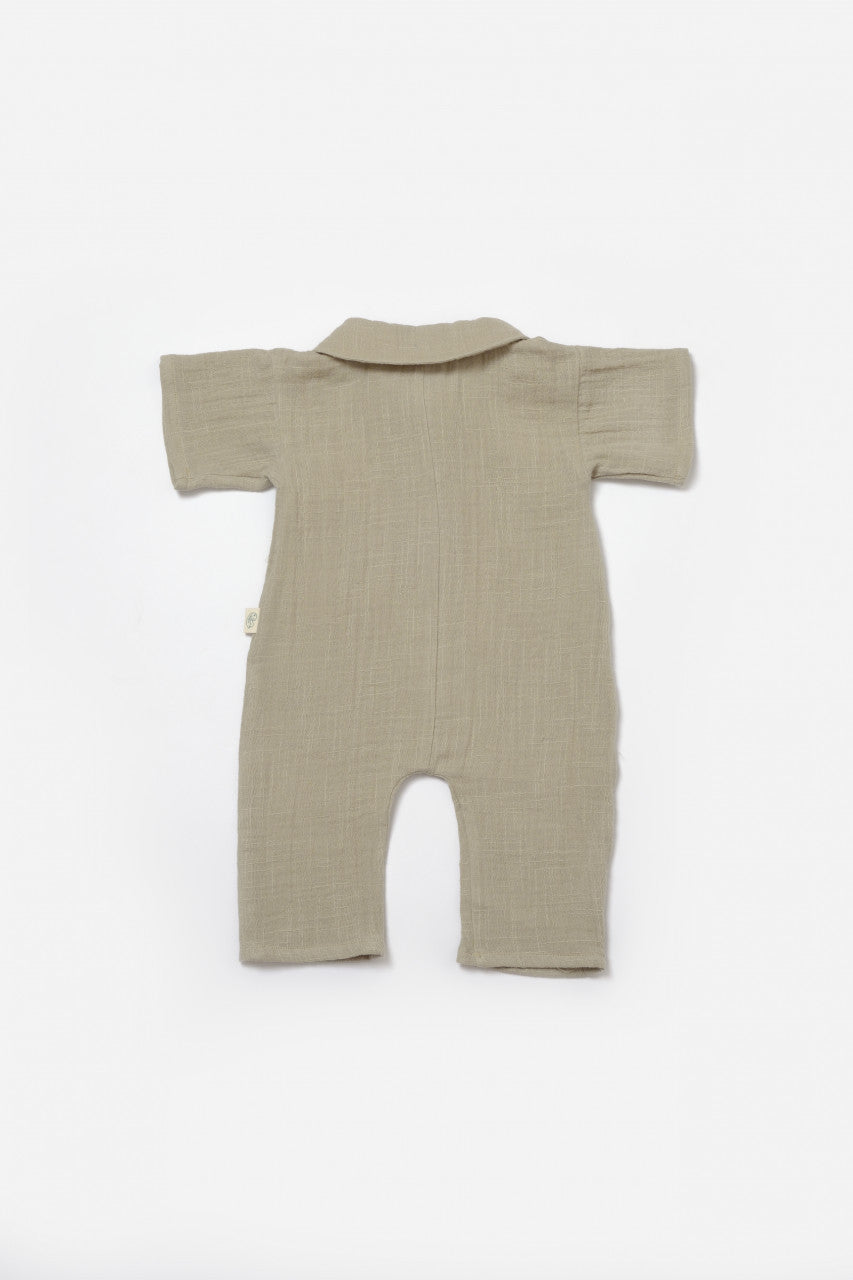 Salopeta cu maneca scurta si nasturei Sheep, 100% bumbac - Verde, BabyCosy
