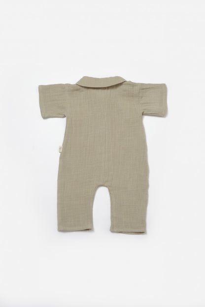 Salopeta cu maneca scurta si nasturei Sheep, 100% bumbac - Verde, BabyCosy