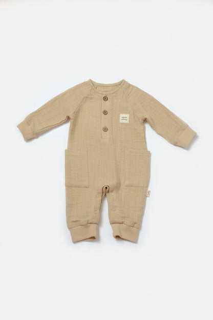 Salopeta cu nasturei, Winter muselin, 100% bumbac - Apricot, BabyCosy