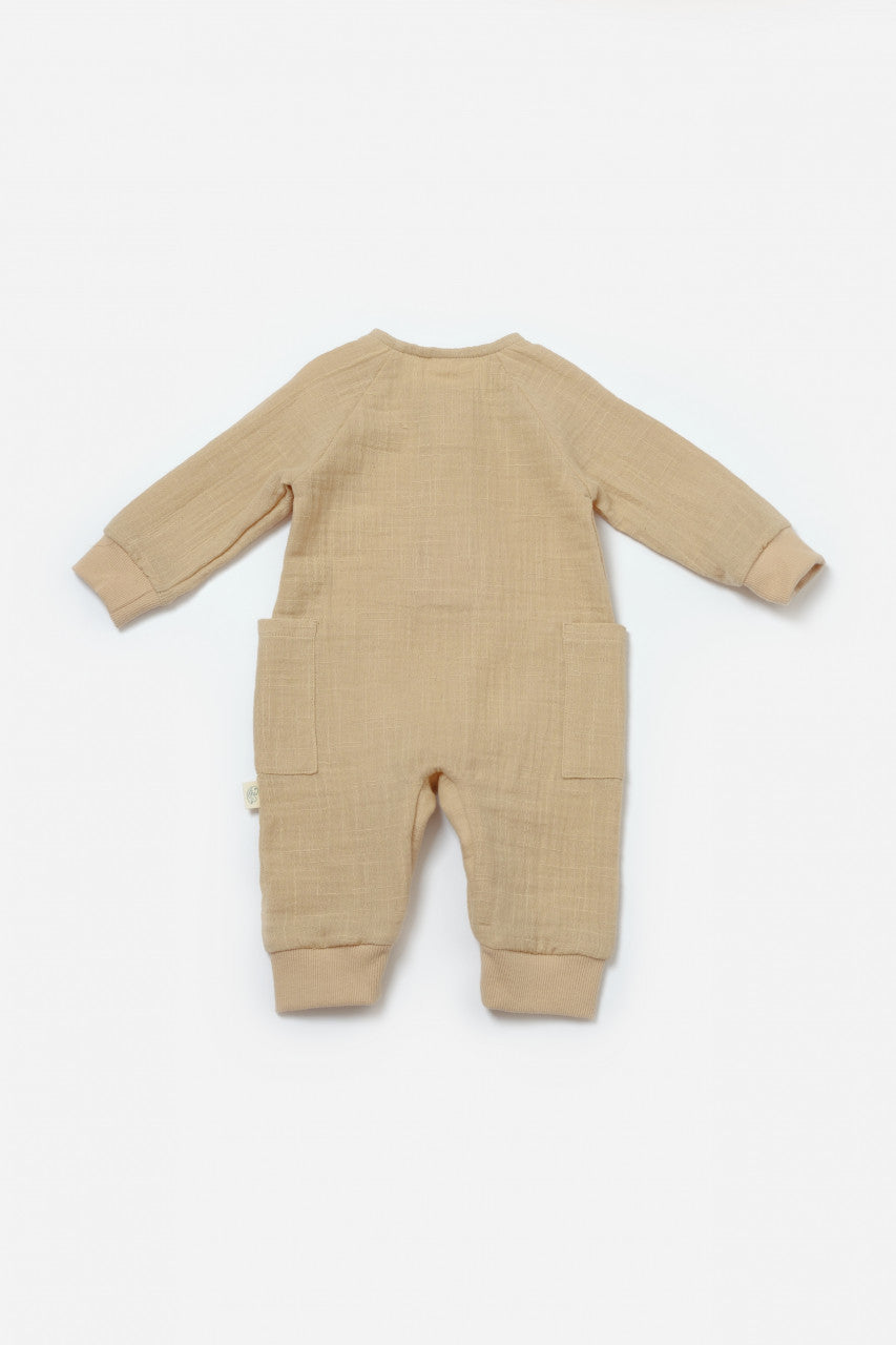 Salopeta cu nasturei, Winter muselin, 100% bumbac - Apricot, BabyCosy