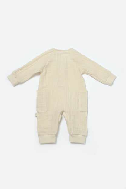Salopeta cu nasturei, Winter muselin, 100% bumbac - Stone, BabyCosy