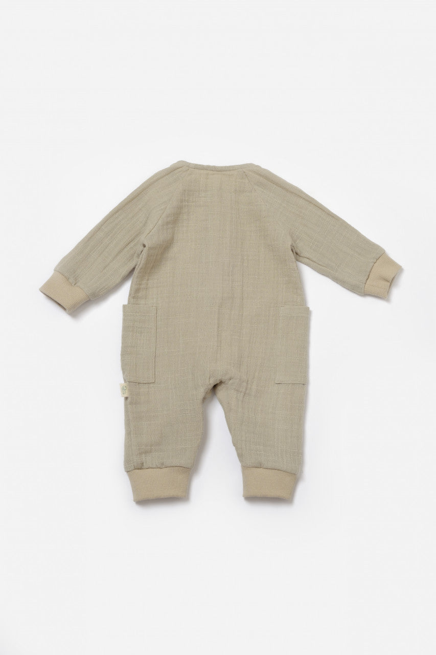Salopeta cu nasturei, Winter muselin, 100% bumbac - Verde, BabyCosy