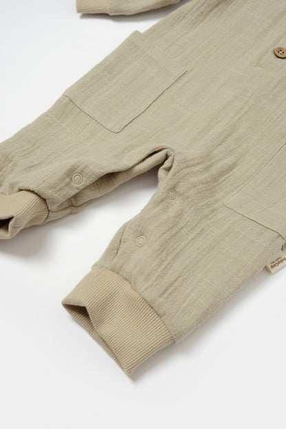 Salopeta cu nasturei, Winter muselin, 100% bumbac - Verde, BabyCosy