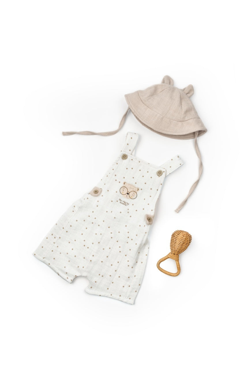 Salopeta cu palariuta TeddyBear, BabyCosy, 100% bumbac organic