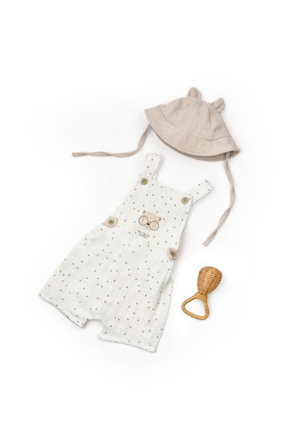 Salopeta cu palariuta TeddyBear, BabyCosy, 100% bumbac organic