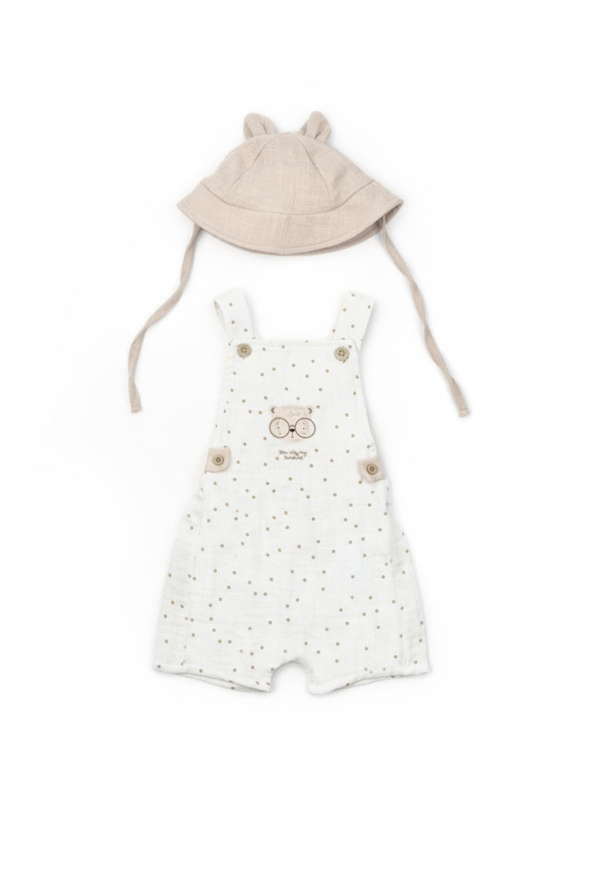 Salopeta cu palariuta TeddyBear, BabyCosy, 100% bumbac organic