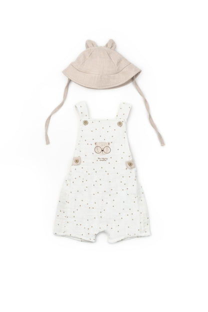 Salopeta cu palariuta TeddyBear, BabyCosy, 100% bumbac organic