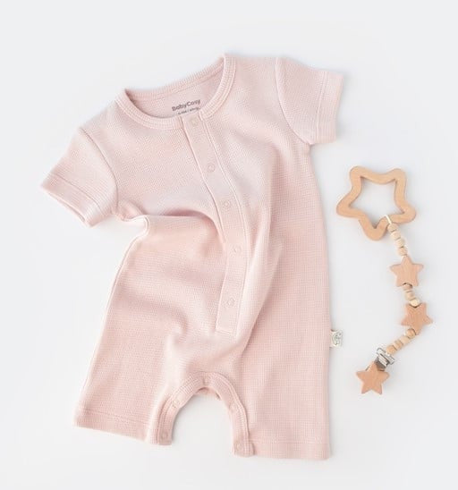 Salopeta cu pantaloni scurti - 100% bumbac organic - Roz, BabyCosy