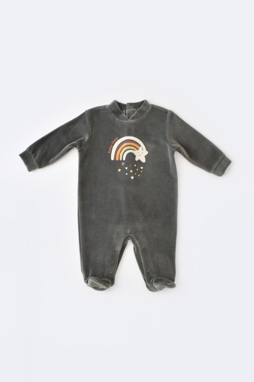 Salopeta Curcubeu cu maneca lunga si botosei din 80%bumbac organic si 20% poliester - Antracit, BabyCosy