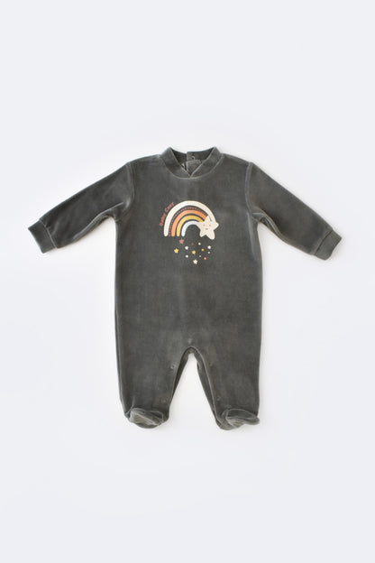 Salopeta Curcubeu cu maneca lunga si botosei din 80%bumbac organic si 20% poliester - Antracit, BabyCosy