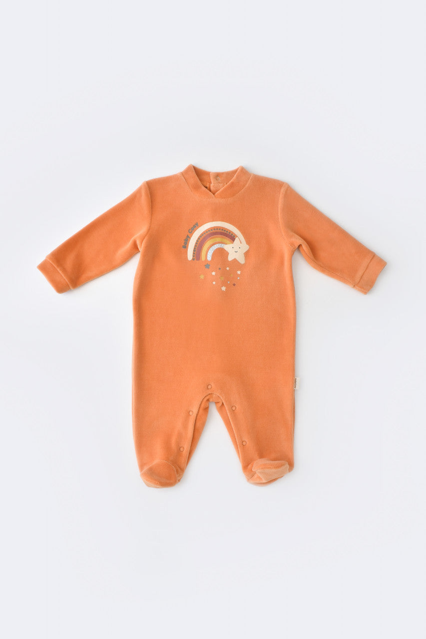 Salopeta Curcubeu cu maneca lunga si botosei din 80%bumbac organic si 20% poliester - Portocaliu, BabyCosy