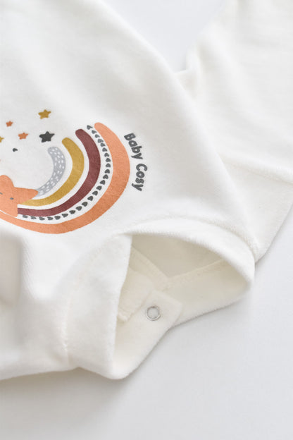 Salopeta Curcubeu cu maneca lunga si botosei din 80%bumbac organic si 20% poliester - Ecru, BabyCosy