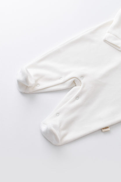 Salopeta Curcubeu cu maneca lunga si botosei din 80%bumbac organic si 20% poliester - Ecru, BabyCosy