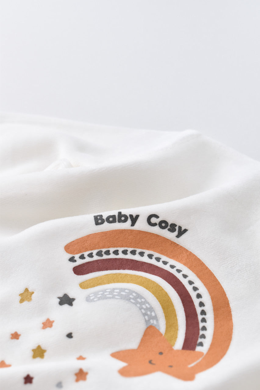 Salopeta Curcubeu cu maneca lunga si botosei din 80%bumbac organic si 20% poliester - Ecru, BabyCosy
