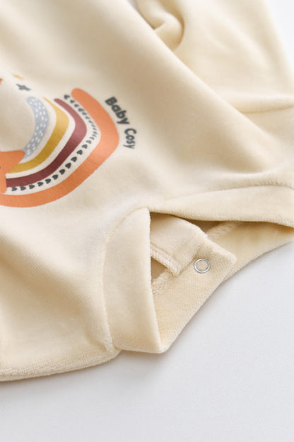 Salopeta Curcubeu cu maneca lunga si botosei din 80%bumbac organic si 20% poliester - Crem, BabyCosy