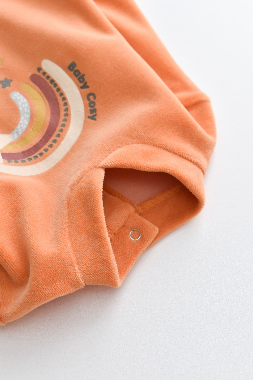 Salopeta Curcubeu cu maneca lunga si botosei din 80%bumbac organic si 20% poliester - Portocaliu, BabyCosy