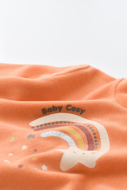 Salopeta Curcubeu cu maneca lunga si botosei din 80%bumbac organic si 20% poliester - Portocaliu, BabyCosy