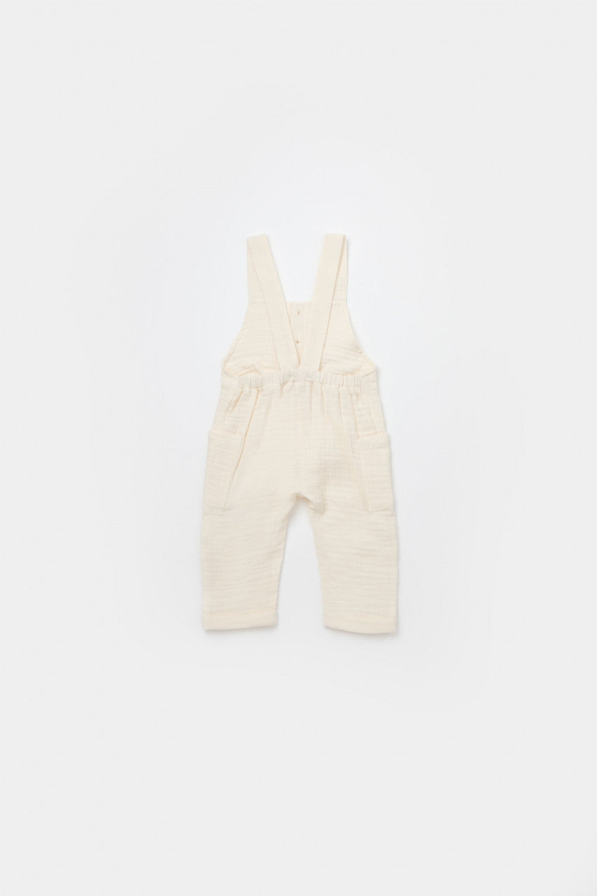 Salopeta de vara cu buzunare din muselina, BabyCosy, 100% bumbac organic, ecru
