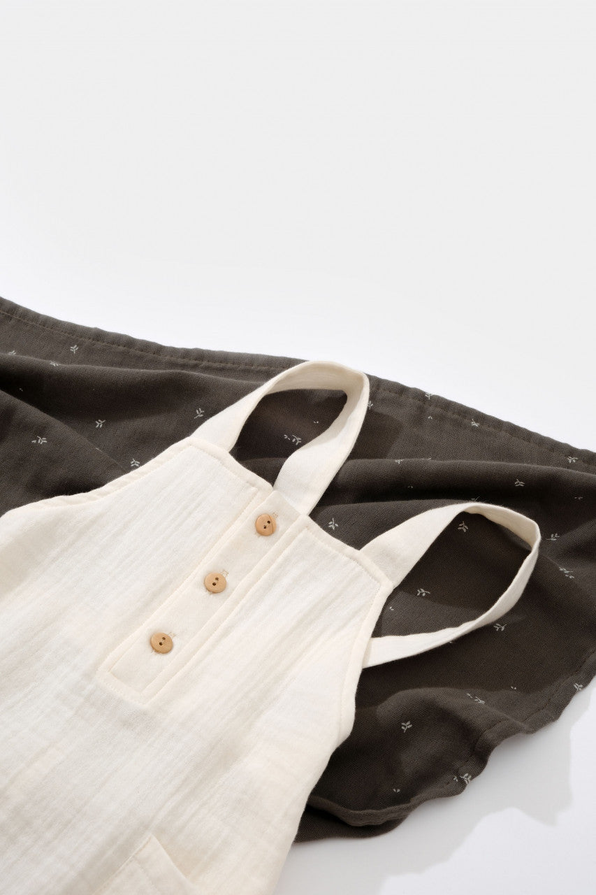 Salopeta de vara cu buzunare din muselina, BabyCosy, 100% bumbac organic, ecru