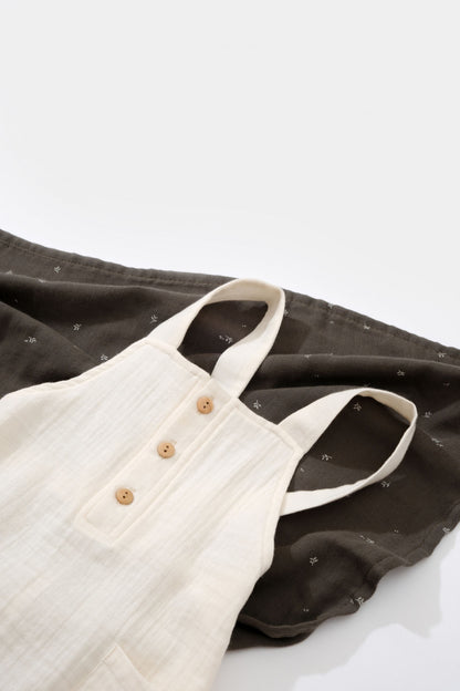 Salopeta de vara cu buzunare din muselina, BabyCosy, 100% bumbac organic, ecru
