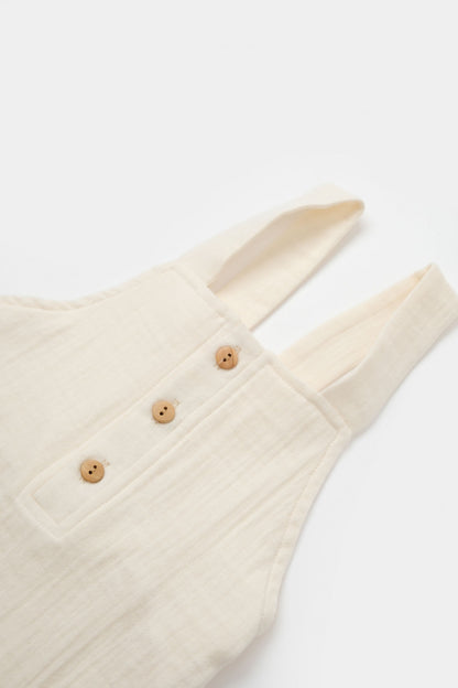 Salopeta de vara cu buzunare din muselina, BabyCosy, 100% bumbac organic, ecru