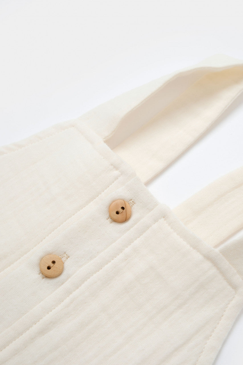Salopeta de vara cu buzunare din muselina, BabyCosy, 100% bumbac organic, ecru